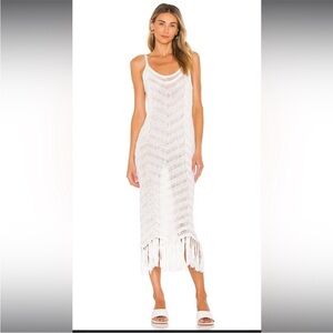 525 Fringe Dress in Bleach White size L